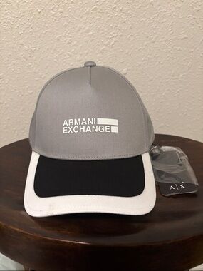 Armani Exchange Gray, Black & White Logo Baseball Cap